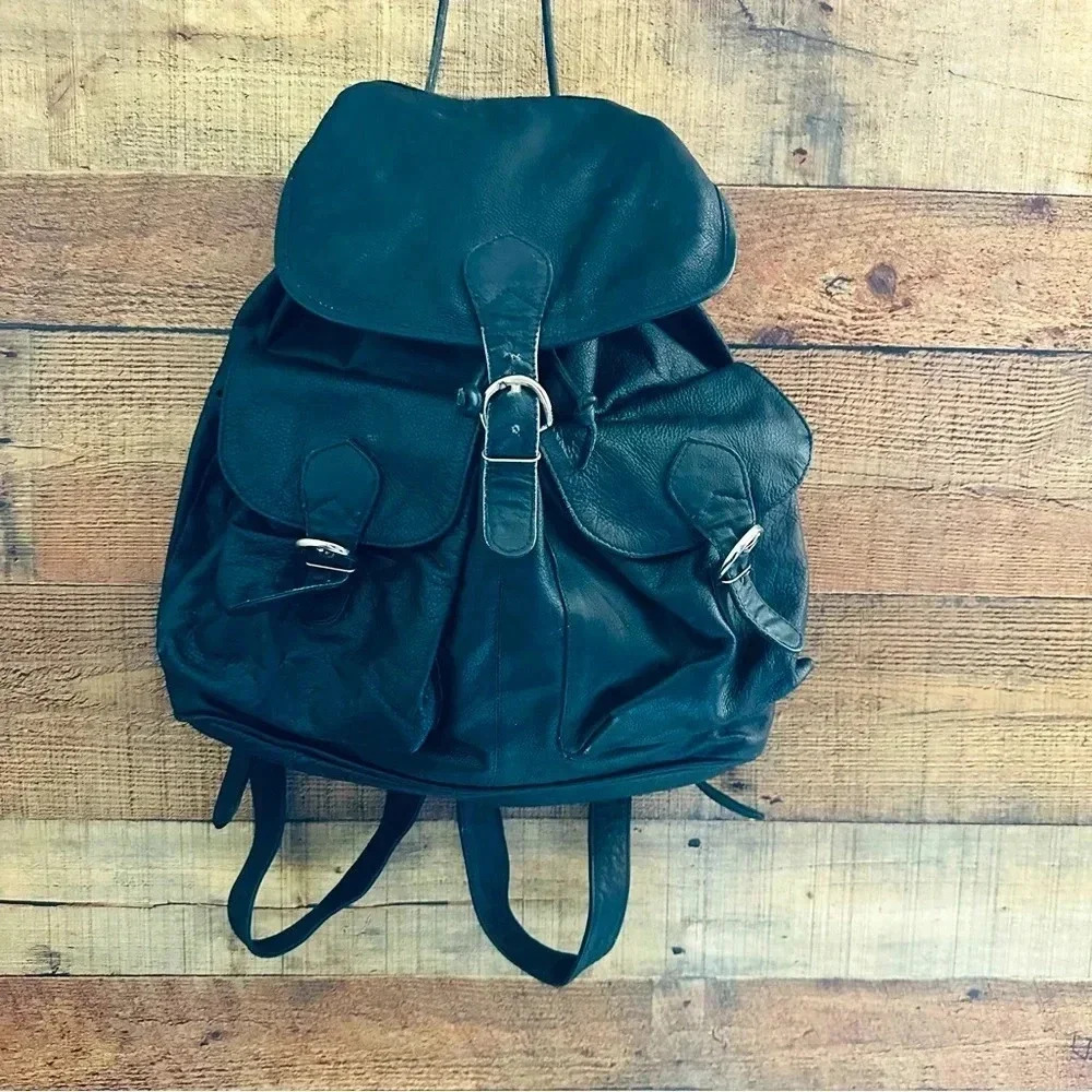Unisex Vintage Merlin Lederwerkstatt Large Leather Backpack